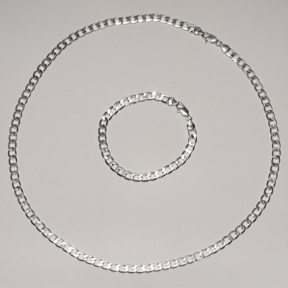 Sterling silver 925 Bracelet & Necklace Gift Set Cuban Chain Christmas Birthday!